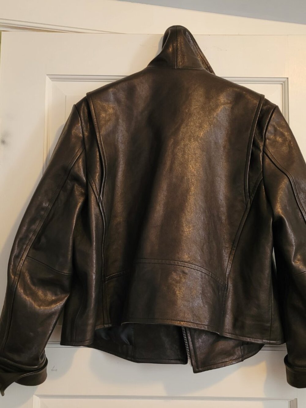Banana Republic Black Leather Moto Jacket Large - Picture 3 of 6